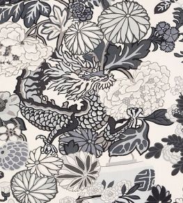 Chiang Mai Dragon Fabric by Schumacher Smoke Chiang Mai Dragon Fabric by Schumacher Smoke