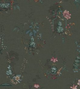 Chinese Porcelain Wallpaper by Eijffinger Dark Green Chinese Porcelain Wallpaper by Eijffinger Dark Green