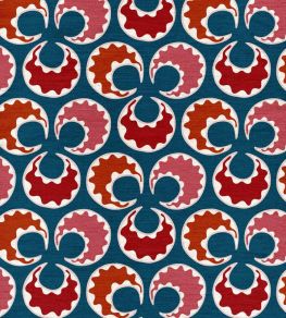 Chintamani Fun Fabric by Ottoline Blue and Reds Chintamani Fun Fabric by Ottoline Blue and Reds