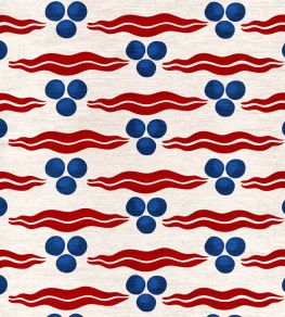 Chintamani Linen Fabric by Ottoline White/Red/Blue