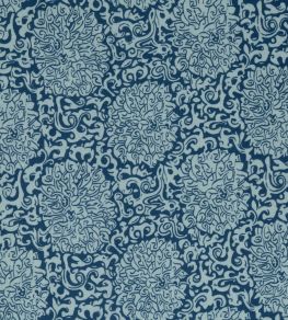 Chrysanthemum Archive Revival Fabric by Volga Linen Celadon/Prussian Blue