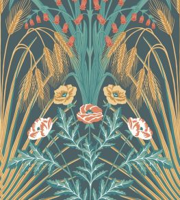 Bluebell Wallpaper by Cole & Son Teal, Gold & Coral on Petrol Bluebell Wallpaper by Cole & Son Teal, Gold & Coral on Petrol