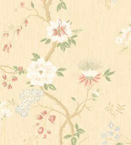 Camellia Wallpaper by Cole & Son Coral & Sage on Buttercup