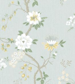 Camellia Wallpaper by Cole & Son Lemon & Sage on Print Room Blue