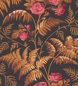 Rose Wallpaper by Cole & Son Cerise & Burnt Orange on Black Rose Wallpaper by Cole & Son Cerise & Burnt Orange on Black
