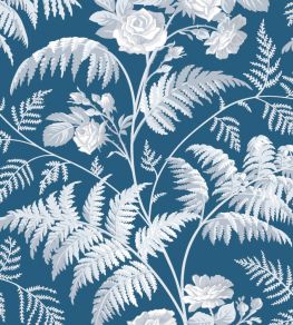 Rose Wallpaper by Cole & Son White & Ice Blue on Denim