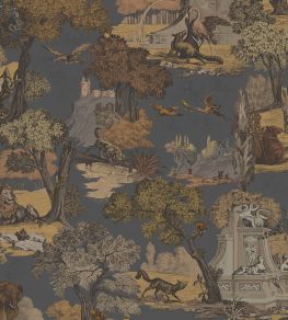 Versailles Grand Fabric by Cole & Son Ginger on Charcoal