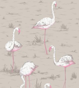 Flamingos Fabric by Cole & Son White & Fuchsia on Taupe