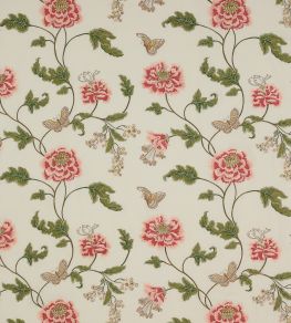 Oriental Poppy Linen Fabric by Colefax and Fowler Pink/Green