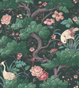 Crane Bird Wallpaper by Woodchip & Magnolia Forest Green Crane Bird Wallpaper by Woodchip & Magnolia Forest Green