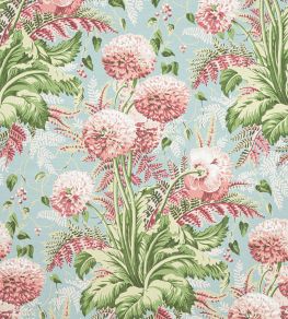 Dahlia Fabric by Anna French Coral on Robin's Egg Dahlia Fabric by Anna French Coral on Robin's Egg