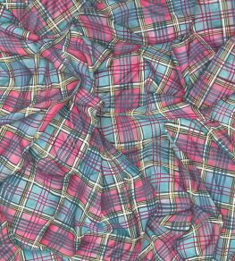 Draped Tartan Mural by Cole & Son Cyan & Magenta Draped Tartan Mural by Cole & Son Cyan & Magenta