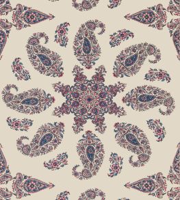 East India Wallpaper by Thibaut Raspberry and Blue on Natural East India Wallpaper by Thibaut Raspberry and Blue on Natural