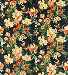 Emperor Peony Velvet Fabric by Sanderson Midnight / Apricot Emperor Peony Velvet Fabric by Sanderson Midnight / Apricot