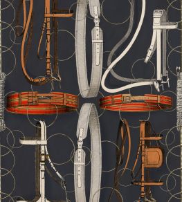 Equestrian Equipment Wallpaper by MINDTHEGAP Anthracite/Brown/Red Equestrian Equipment Wallpaper by MINDTHEGAP Anthracite/Brown/Red