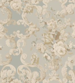 Floral Rococo Wallpaper by Mulberry Home Aqua Floral Rococo Wallpaper by Mulberry Home Aqua
