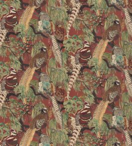Game Birds Linen Fabric by Mulberry Home Red/Plum