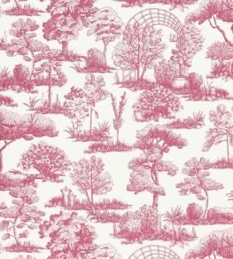Garden Toile Wallpaper by Scalamandre Raspberry