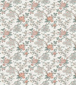 Genevieve Fabric by Nina Campbell Teal/Coral/Ivory Genevieve Fabric by Nina Campbell Teal/Coral/Ivory