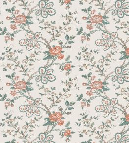 Genevieve Wallpaper by Nina Campbell Teal/Coral/Ivory Genevieve Wallpaper by Nina Campbell Teal/Coral/Ivory