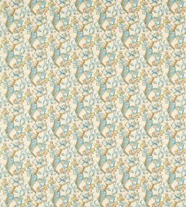 Golden Lily Fabric by Clarke & Clarke Linen/Teal