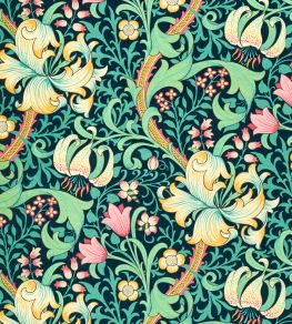 Golden Lily Fabric by Morris & Co Galactic Ink Golden Lily Fabric by Morris & Co Galactic Ink