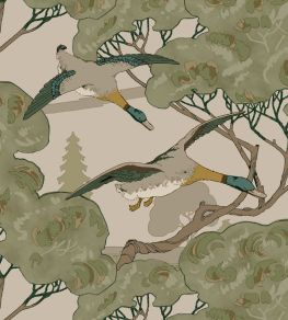 Grand Flying Duck Wallpaper by Mulberry Home Emerald Grand Flying Duck Wallpaper by Mulberry Home Emerald