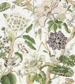Hill Garden Fabric by Thibaut White and Green Hill Garden Fabric by Thibaut White and Green