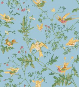 Hummingbirds Cotton Fabric by Cole & Son Buttercup Yellow on Cornflower Blue Hummingbirds Cotton Fabric by Cole & Son Buttercup Yellow on Cornflower Blue