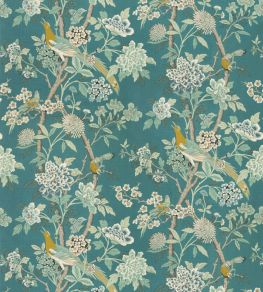 Hydrangea Bird Fabric by GP & J Baker Teal Hydrangea Bird Fabric by GP & J Baker Teal