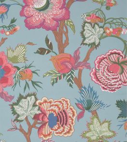 Indienne Jacobean Wallpaper by Thibaut Raspberry and Teal Indienne Jacobean Wallpaper by Thibaut Raspberry and Teal