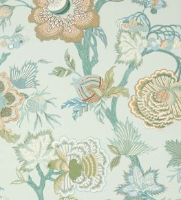 Indienne Jacobean Wallpaper by Thibaut Seaglass and Gold Indienne Jacobean Wallpaper by Thibaut Seaglass and Gold