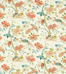 Indienne Peacock Fabric by Sanderson Cinnabar Red / Olive Indienne Peacock Fabric by Sanderson Cinnabar Red / Olive