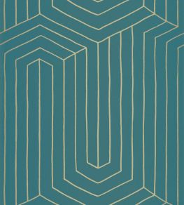 Infini Wallpaper by Caselio Bleu Canard Or Infini Wallpaper by Caselio Bleu Canard Or