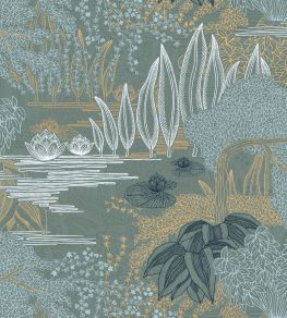 Jasmin Wallpaper by Casamance Vert De Gris / Dore Jasmin Wallpaper by Casamance Vert De Gris / Dore