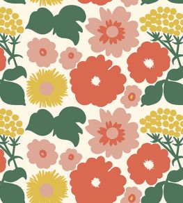 Kukkatori Wallpaper by Marimekko Red/Green Kukkatori Wallpaper by Marimekko Red/Green