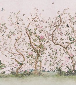 Les Oiseaux Panel Set Mural by Schumacher Blush Les Oiseaux Panel Set Mural by Schumacher Blush