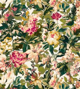 Lilum Wallpaper by Clarke & Clarke Olive/Raspberry