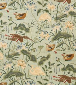 Lotus Garden Fabric by Schumacher Aqua Lotus Garden Fabric by Schumacher Aqua