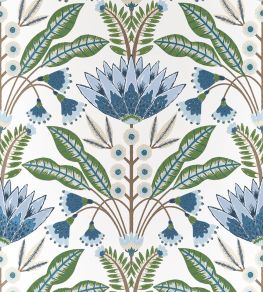 Lotus Wallpaper by Thibaut Blue and Green