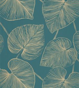 Magistral Wallpaper by Caselio Bleu Canard Or Magistral Wallpaper by Caselio Bleu Canard Or