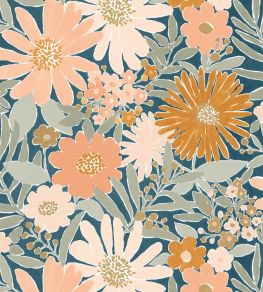 Marguerite Wallpaper by Caselio Bleu nuit rose Marguerite Wallpaper by Caselio Bleu nuit rose