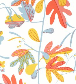 Matisse Leaf Wallpaper by Thibaut Coral and Yellow Matisse Leaf Wallpaper by Thibaut Coral and Yellow