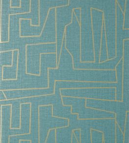 Matrix Wallpaper by Thibaut Metallic Gold and Teal