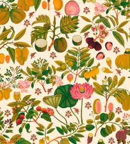 Asian Fruits And Flowers Wallpaper by MINDTHEGAP Green, Pink, Taupe Asian Fruits And Flowers Wallpaper by MINDTHEGAP Green, Pink, Taupe