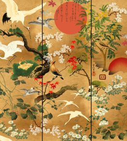 Byobu Mural by MINDTHEGAP Green, Red, Gold Byobu Mural by MINDTHEGAP Green, Red, Gold