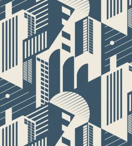 Bauhaus Wallpaper by Mini Moderns Washed Denim Bauhaus Wallpaper by Mini Moderns Washed Denim