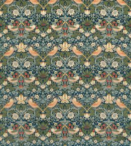 Strawberry Thief Velvet Fabric by Morris & Co Indigo/Thyme