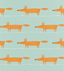Mr Fox Fabric by Scion Sky / Tangerine / Chalk Mr Fox Fabric by Scion Sky / Tangerine / Chalk