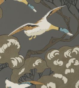 Flying Ducks Wallpaper by Mulberry Home Charcoal Flying Ducks Wallpaper by Mulberry Home Charcoal